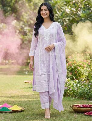 Women Ethnic Motifs Embroidered Regular Thread Work Pure Cotton Kurta with Trousers & With Dupatta 1