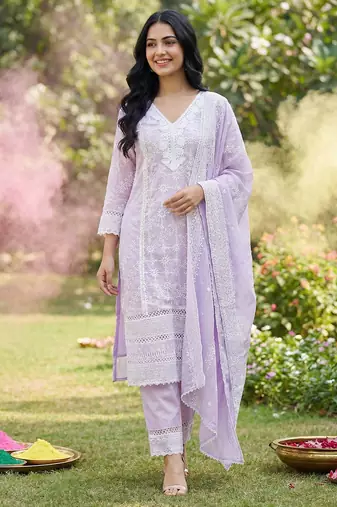 Women Ethnic Motifs Embroidered Regular Thread Work Pure Cotton Kurta with Trousers & With Dupatta