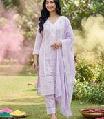 Women Ethnic Motifs Embroidered Regular Thread Work Pure Cotton Kurta with Trousers & With Dupatta