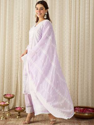 Women Ethnic Motifs Embroidered Regular Thread Work Pure Cotton Kurta with Trousers & With Dupatta 3