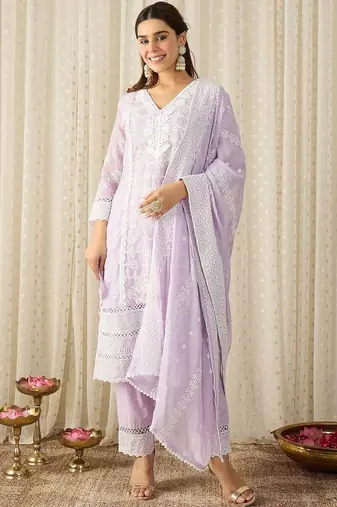 Women Ethnic Motifs Embroidered Regular Thread Work Pure Cotton Kurta with Trousers & With Dupatta