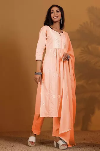 Women Floral Embroidered Kurta with Trousers & Dupatta
