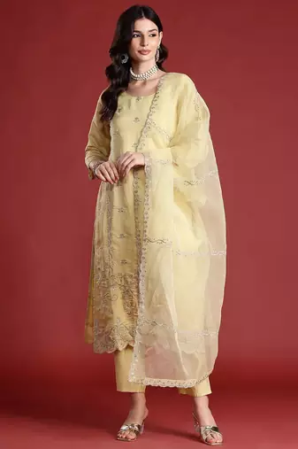 Ethnic Motifs Embroidered Kurta With Trousers & Dupatta