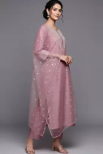 Women Floral Embroidered Regular Chanderi Silk Kurta with Trousers & With Dupatta