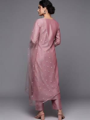 Women Floral Embroidered Regular Chanderi Silk Kurta with Trousers & With Dupatta 5