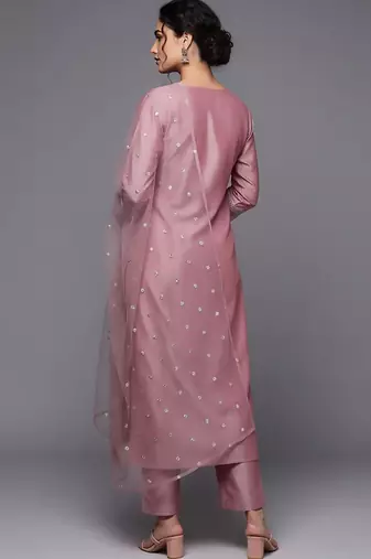 Women Floral Embroidered Regular Chanderi Silk Kurta with Trousers & With Dupatta