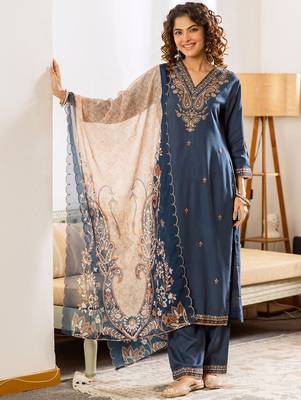 Women Ethnic Motifs Embroidered Regular Thread Work Kurta with Palazzos & With Dupatta 1