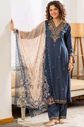Women Ethnic Motifs Embroidered Regular Thread Work Kurta with Palazzos & With Dupatta