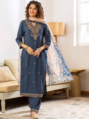 Women Ethnic Motifs Embroidered Regular Thread Work Kurta with Palazzos & With Dupatta 6