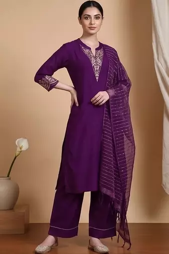Women Ethnic Motifs Embroidered Regular Thread Work Kurta with Trousers & With Dupatta