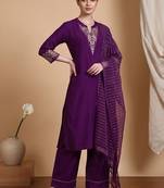 Women Ethnic Motifs Embroidered Regular Thread Work Kurta with Trousers & With Dupatta