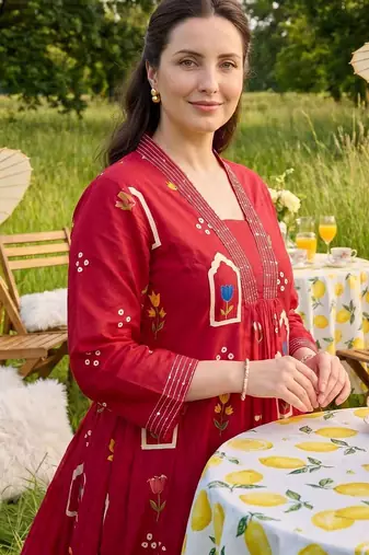 Women Floral Printed Empire Pure Cotton Kurta with Trousers & With Dupatta