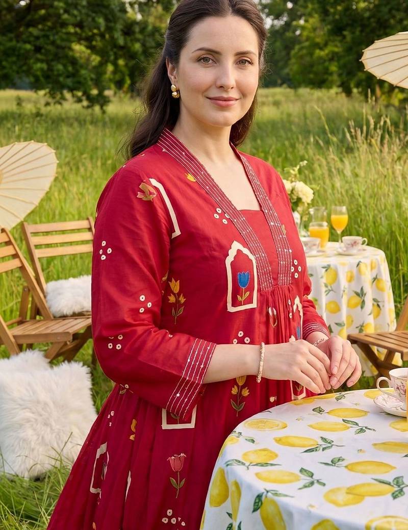 Women Floral Printed Empire Pure Cotton Kurta with Trousers & With Dupatta