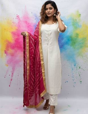 Women Ethnic Motifs Regular Thread Work Kurta with Trousers & With Dupatta 1