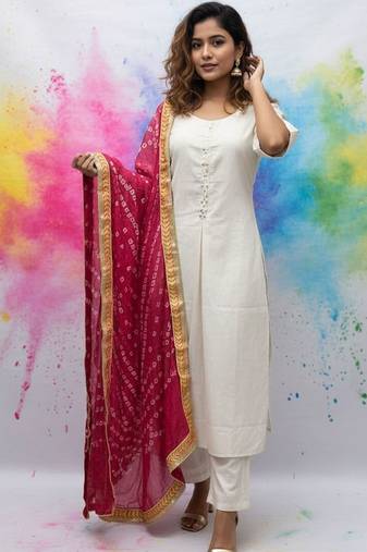 Women Ethnic Motifs Regular Thread Work Kurta with Trousers & With Dupatta