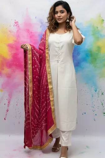 Women Ethnic Motifs Regular Thread Work Kurta with Trousers & With Dupatta
