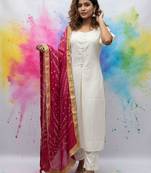 Women Ethnic Motifs Regular Thread Work Kurta with Trousers & With Dupatta