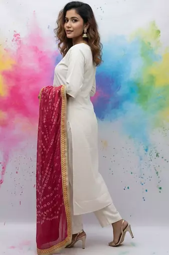 Women Ethnic Motifs Regular Thread Work Kurta with Trousers & With Dupatta