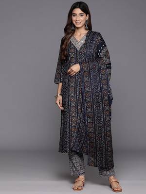 Women Ethnic Motifs Printed Regular Thread Work Kurta with Trousers & With Dupatta 6
