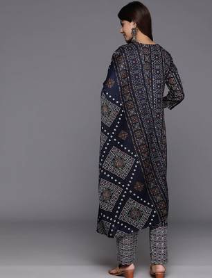 Women Ethnic Motifs Printed Regular Thread Work Kurta with Trousers & With Dupatta 8