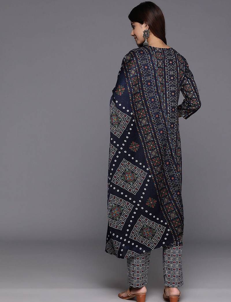 Women Ethnic Motifs Printed Regular Thread Work Kurta with Trousers & With Dupatta