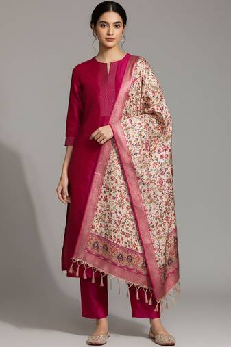 Women Ethnic Motifs Regular Kurta with Trousers & With Dupatta