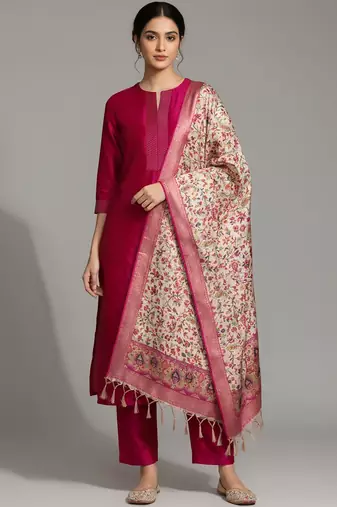 Women Ethnic Motifs Regular Kurta with Trousers & With Dupatta