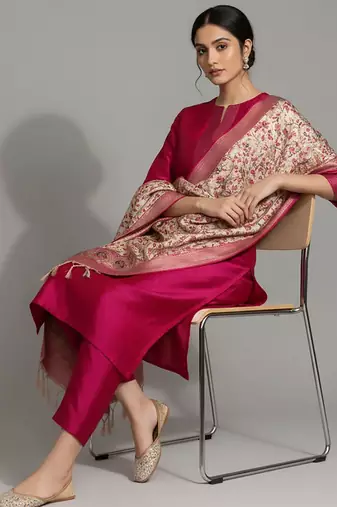 Women Ethnic Motifs Regular Kurta with Trousers & With Dupatta