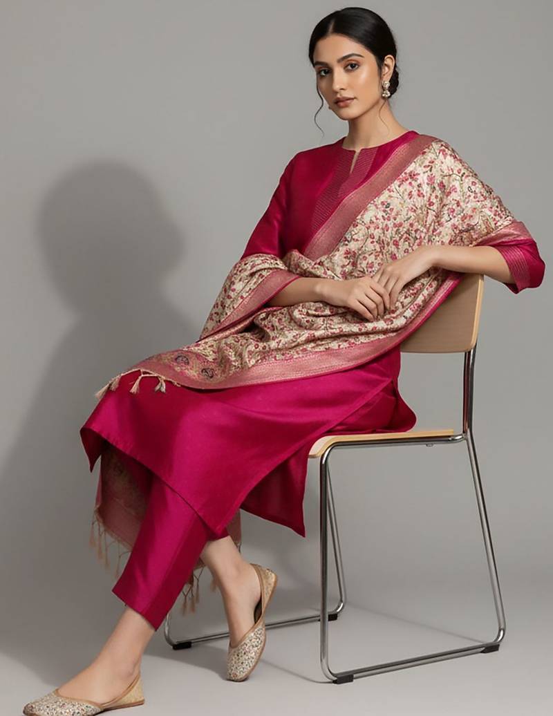 Women Ethnic Motifs Regular Kurta with Trousers & With Dupatta