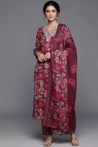 Women Floral Printed Regular Kurta with Trousers & With Dupatta