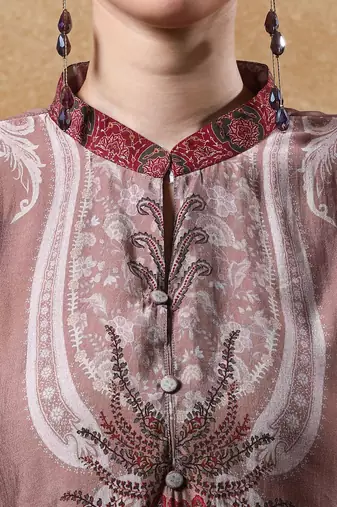 Paisley Printed Mandarin Collar Straight Kurta With Trousers