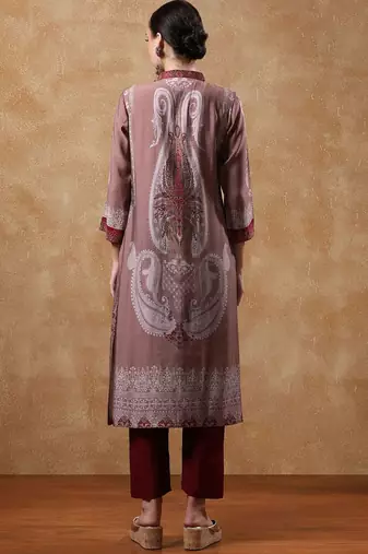 Paisley Printed Mandarin Collar Straight Kurta With Trousers