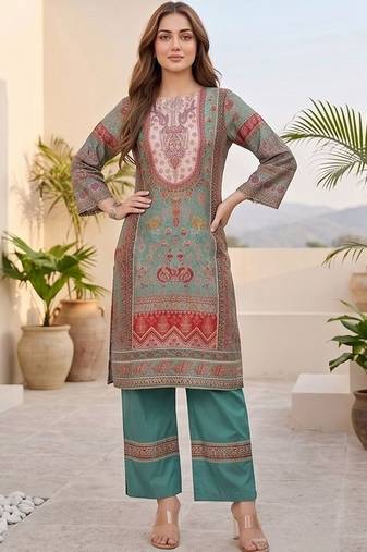 Women Ethnic Motifs Printed Regular Chanderi Silk Kurta with Palazzos