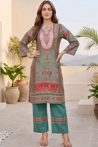 Women Ethnic Motifs Printed Regular Chanderi Silk Kurta with Palazzos