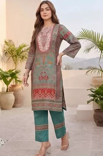 Women Ethnic Motifs Printed Regular Chanderi Silk Kurta with Palazzos