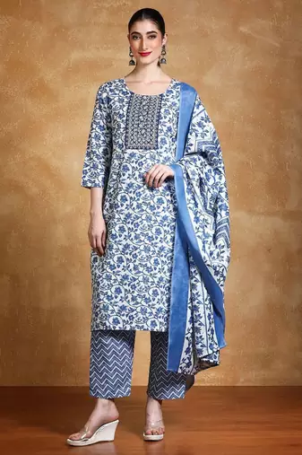 Women Floral Yoke Design Kurta with Trousers & Dupatta