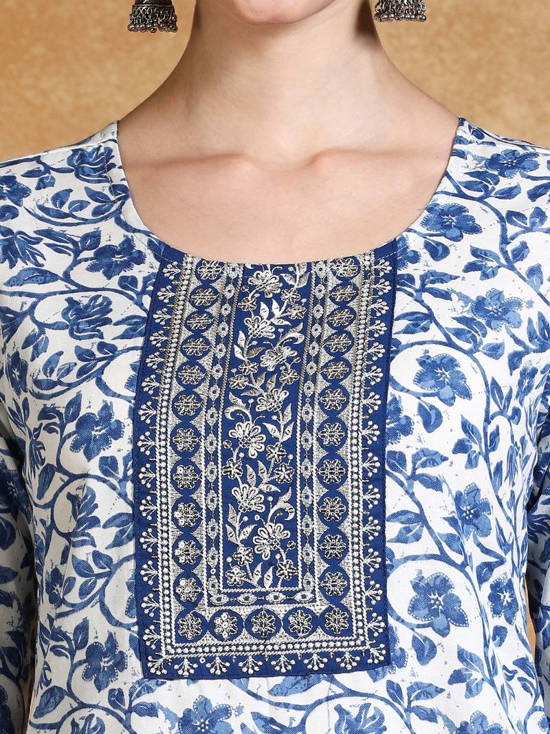 Women Floral Yoke Design Kurta with Trousers & Dupatta
