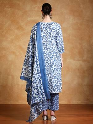 Women Floral Yoke Design Kurta with Trousers & Dupatta 6