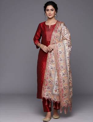 Women Ethnic Motifs Regular Thread Work Kurta with Trousers & With Dupatta 1