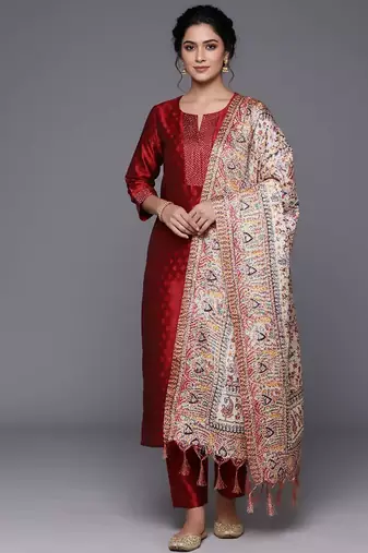 Women Ethnic Motifs Regular Thread Work Kurta with Trousers & With Dupatta