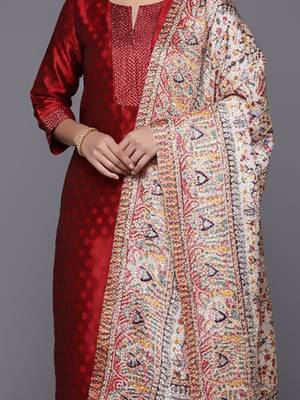 Women Ethnic Motifs Regular Thread Work Kurta with Trousers & With Dupatta 2