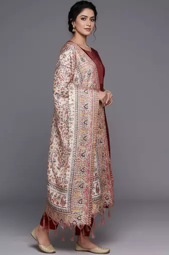 Women Ethnic Motifs Regular Thread Work Kurta with Trousers & With Dupatta