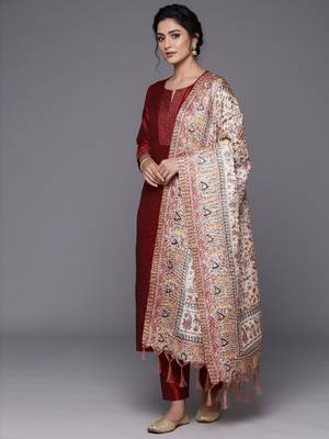 Women Ethnic Motifs Regular Thread Work Kurta with Trousers & With Dupatta 5