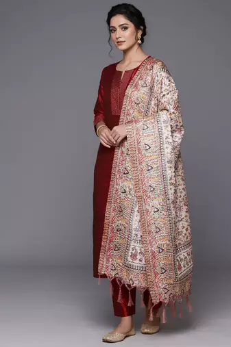 Women Ethnic Motifs Regular Thread Work Kurta with Trousers & With Dupatta