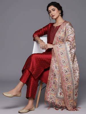 Women Ethnic Motifs Regular Thread Work Kurta with Trousers & With Dupatta 6