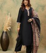 Women Solid Kurta with Trousers & Dupatta
