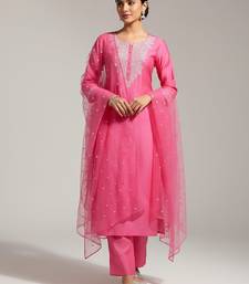 Women Yoke Design Regular Sequinned Chanderi Silk Kurta with Trousers & With Dupatta
