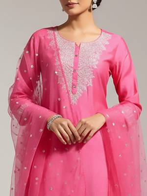 Women Yoke Design Regular Sequinned Chanderi Silk Kurta with Trousers & With Dupatta 2