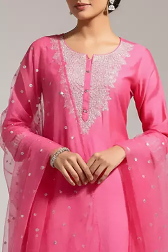 Women Yoke Design Regular Sequinned Chanderi Silk Kurta with Trousers & With Dupatta