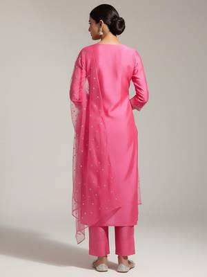 Women Yoke Design Regular Sequinned Chanderi Silk Kurta with Trousers & With Dupatta 5